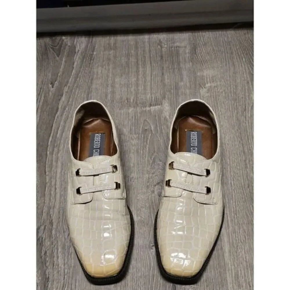 Roberto Chillini Men's Cream Faux Croc‎ Skin Slip On Dress Shoes Size 8